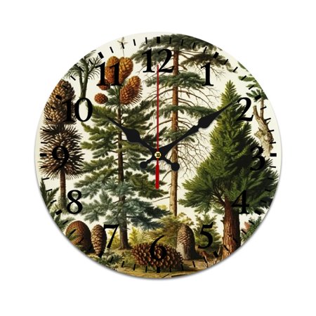 RUIYC Trees Pine Cones Fashionable PVC Wall Clock with Silent Sweep Movement and Eco-Friendly Material for Home Decor - Multiple Sizes Available 40cm/15.75in