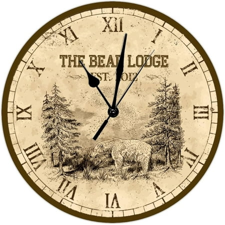 Rustic Black Bear Wall Clock Log Cabin Decor Custom Wall Clock Wooden Wall Clocks Battery Operated 15 Inch Non-Ticking Country Wall Decor Home Decor For Kitchen Living Room Bedroom Office