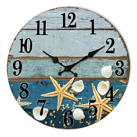 Rustic Ocean Blue Silent Wall Clocks with Non-Ticking Movement in 12 for Living Room Bedroom Kitchen