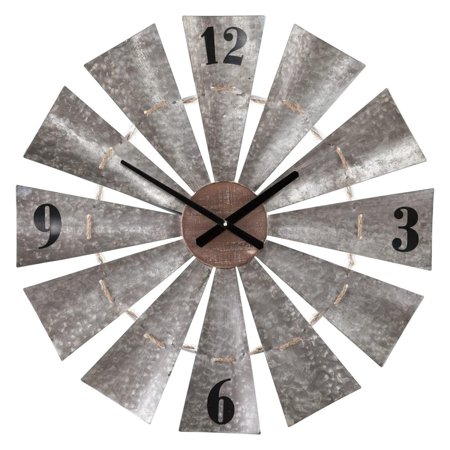 Rustic Windmill Wall Clock - Large Oversized Clock - Galvanized Aluminum Metal