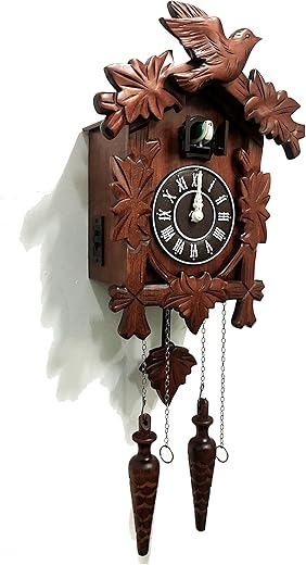 Rylai Cuckoo Clock Vintage Large Wooden Wall Clock Handcrafted 13x9.5 Inch Brown