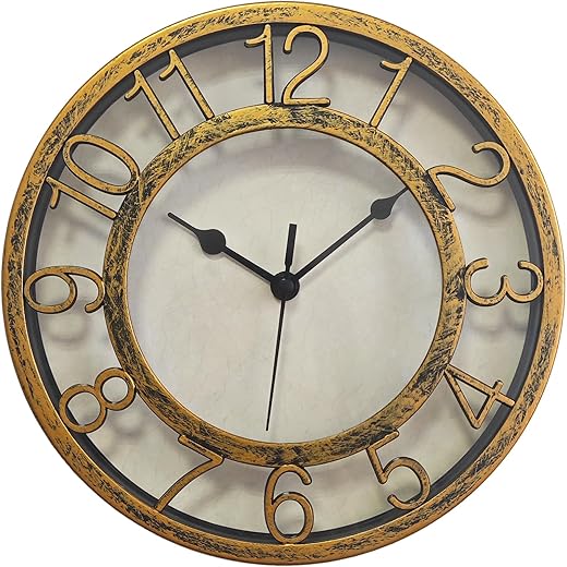 SAC SMARTEN ARTS 8 Silent Quartz Wall Clock Non-Ticking Digital Gold Clocks with 3D Numbers and Plastic Bezel Easy to Read Vintage Wall Clock