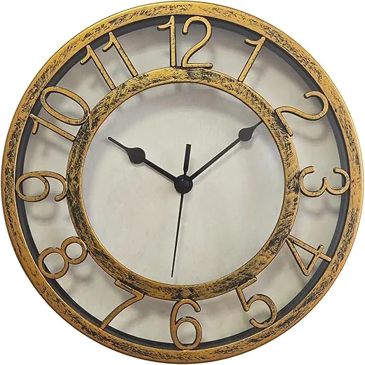 SAC SMARTEN ARTS 8" Silent Quartz Wall Clock Non-Ticking Digital Gold Clocks with 3D Numbers and Plastic Bezel Easy to Read Vintage Wall Clock