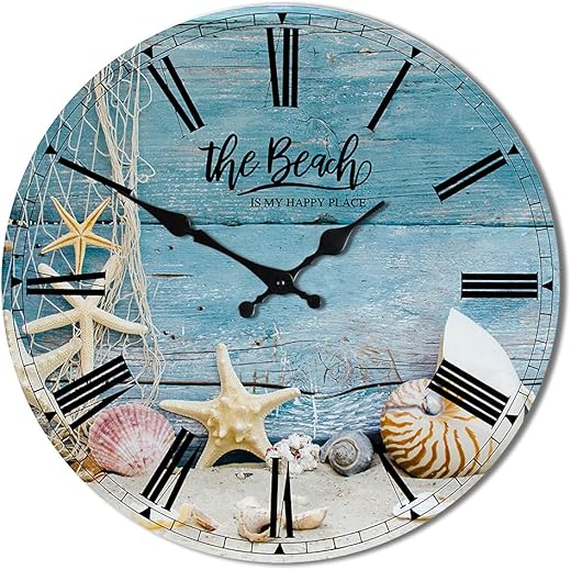 Sac Smarten Arts Funny Beach Bathroom Decor Silent Wall Clock, 12 inch, Ocean Blue