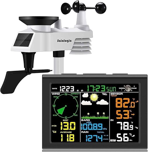 Sainlogic Wireless Weather Station with Outdoor Sensor, 9-in-1 Weather Station with Weather Forecast, Temperature, Air Pressure, Humidity, Wind Gauge, Rain Gauge, Moon Phase, Alarm Clock (No WiFi)