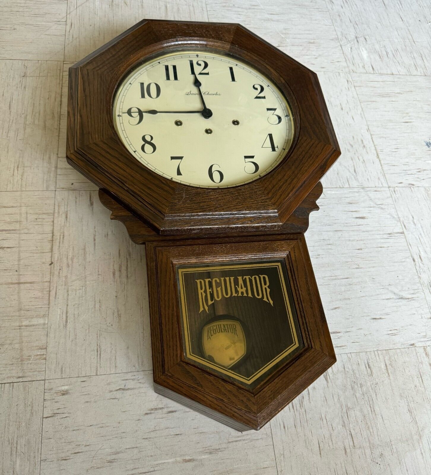 Saint Charles Large Vintage Westminster Chime Regulator 8-day Wall Clock, W/ KEY