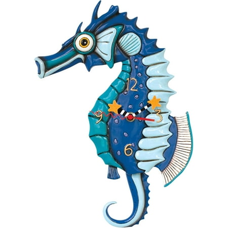 Salty The Seahorse Sculpted Pendulum Wall Clock, 13.75 Inch, Blue