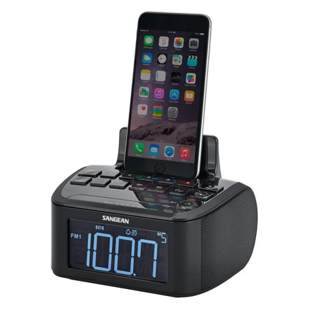 Sangean Compact AM/FM Dual Alarm Clock Radio with Large Easy to Read Backlit LCD Display & Lightning Connector Dock