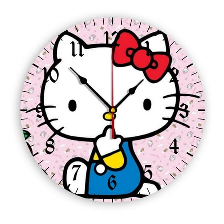 Sanrio Hello Kitty Wall Clock with Clear Glass Dial Silent and Non-Ticking, Suitable for Bedroom, Office, School, Home and Living Room as a Gift Or Decoration, Large Size 12 Inches