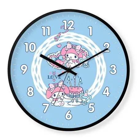 Sanrio My Melody Hello Kitty Cartoon Creative Anime Wall Clock Kawaii Fashion Room Decoration Silent Travel Time Quartz Clock