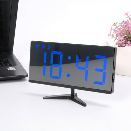 SATRINO Digital Alarm Clock, 8.9 Extra Large Mirror LED Clock with Tilt and Swivel Display, Automatically Sets Time, Dual USB Charger Ports, FM Radio, 3 Level Adjustable Dimmer