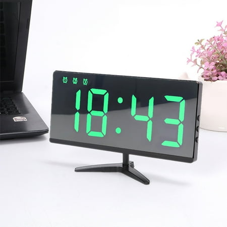 SATRINO Digital Alarm Clock, 8.9 Extra Large Mirror LED Clock with Tilt and Swivel Display, Automatically Sets Time, Dual USB Charger Ports, FM Radio, 3 Level Adjustable Dimmer