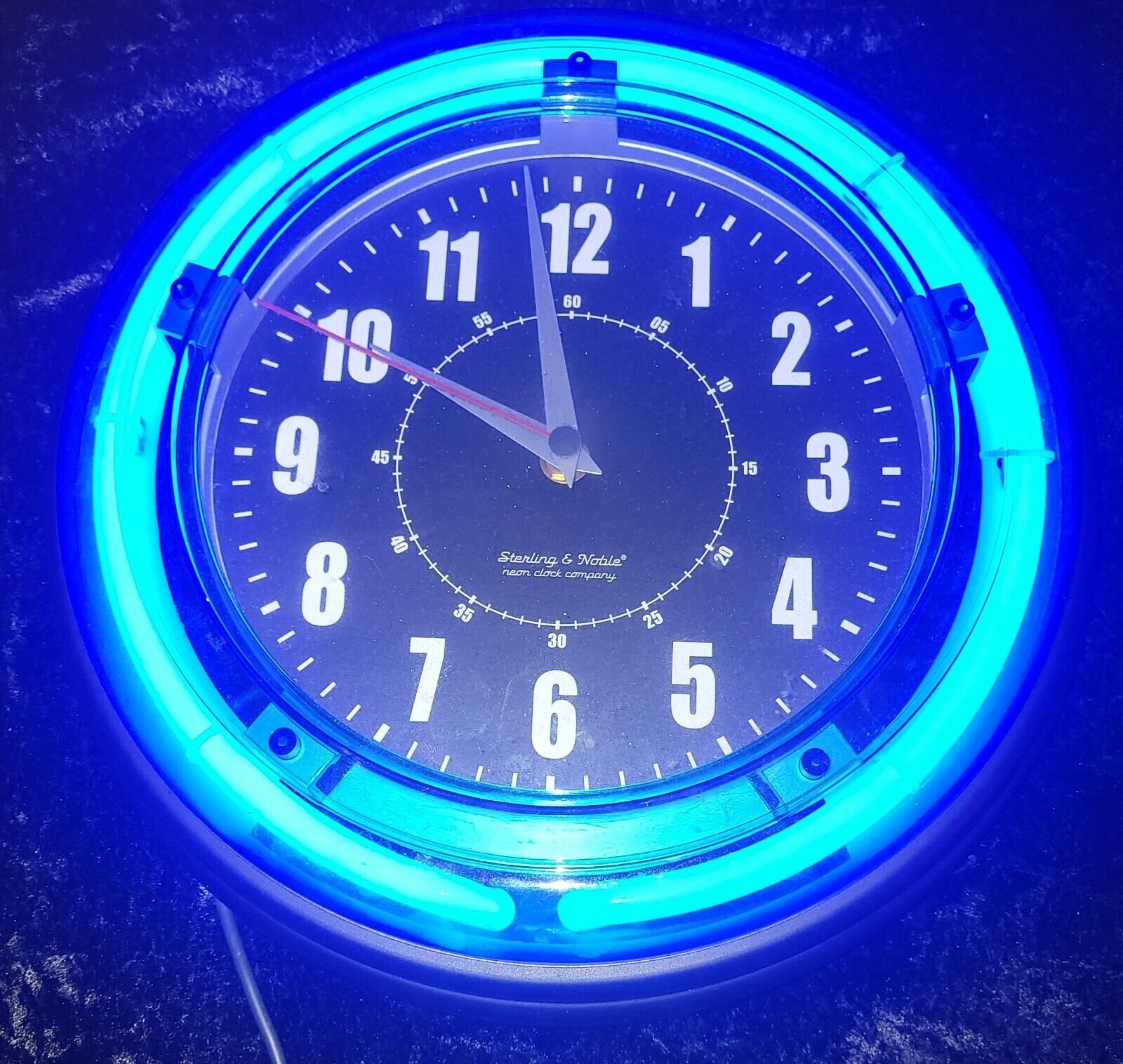 Sea Blue Neon Light Analog Wall Clock By Sterling and Noble, 11" Vibrant