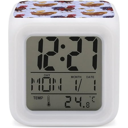 Seamless Doodle Rooster, Hens And Chickens On Light Purple Mini Digital Alarm Clock[3619]