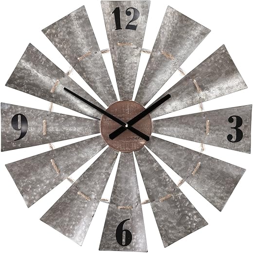 SEI Furniture Rustic Windmill Wall Clock - Large Oversized Clock - Galvanized Aluminum Metal