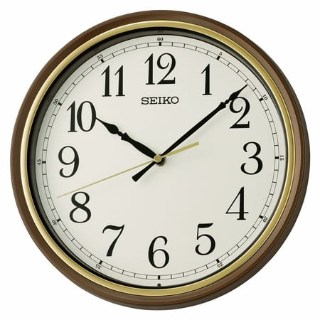 Seiko 11 Oita Wall Clock, Metallic Brown Round Traditional Quartz Analog QHA008BLH