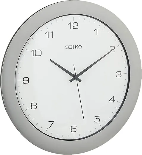 Seiko 12" Brushed Metal Quiet Sweep Office Wall Clock, Silver Tone