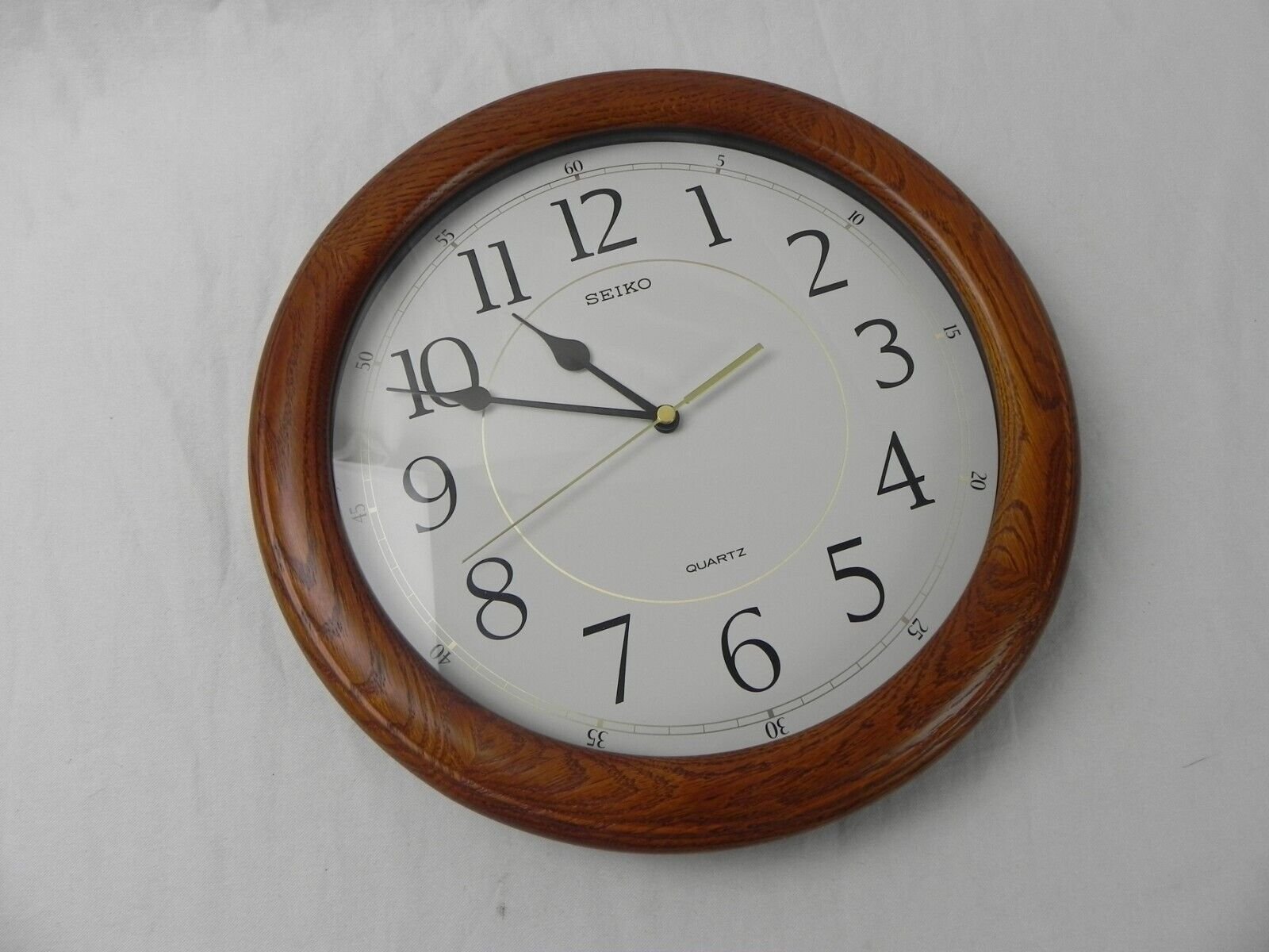 Seiko 13" Round Brown Oak Quiet Sweep Wall Clock, Analog, Quartz QXA129BLH