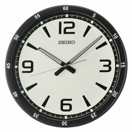 Seiko 14 inch Shi Dial Round Wall Clock Black Matte White Analog Quartz QXA809JLH