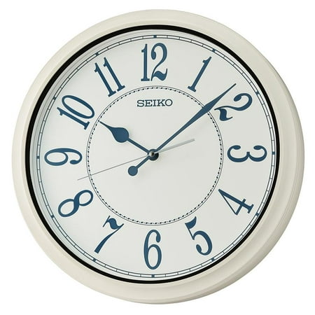 Seiko 16 Cotage Traditional Wall Clock, White, Round, Arabic, Analog, Quartz Beachy, Coastal, Rustic, QXA801WLH