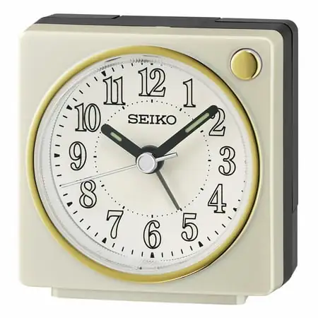 Seiko 2.6 inch Fuji II Bedside Beep Alarm Pearl White Traditional Analog Quartz Desk Clock QHE197WLH