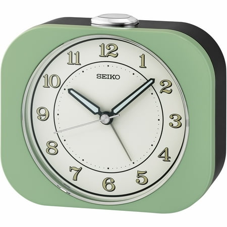 Seiko 4 inch Kyoda Beep Alarm Metallic Green Mid-Century Modern Analog Quartz Desk Clock QHE195MLH