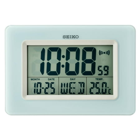 Seiko 6 Yanai Modern Digital Wall/Desktop Beep Alarm Clock, Light Blue Traditional QHL058LLH