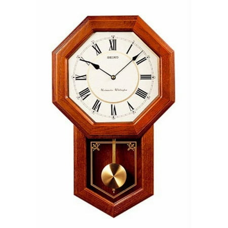 Seiko Brown Oak Schoolhouse Wall Clock, Traditional Analog Quartz QXH110BLH