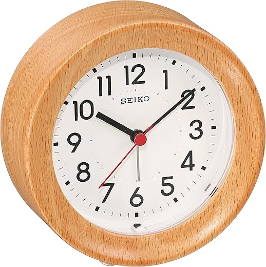 Seiko Clock KR899A Table Clock, Alarm Clock, Analog, Wood Frame, Natural Painted Wood, Body Size: 4.3 x 4.3 x 1.9 inches (11 x 11 x 4.8 cm)