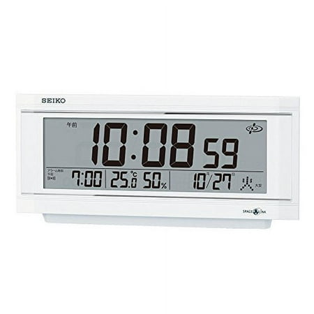 Seiko Clock Table Clock Satellite Radio Digital Calendar Temperature Humidity Display With Alarm Light SPACE LINK Space Link White Pearl GP501W SEIKO// Movement