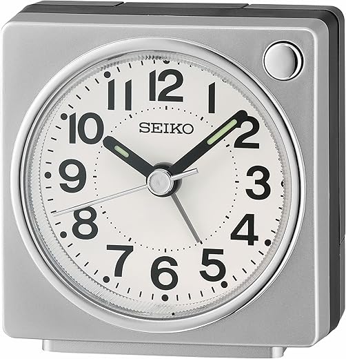 Seiko Fuji Dark Bedside Alarm Clock, Silver