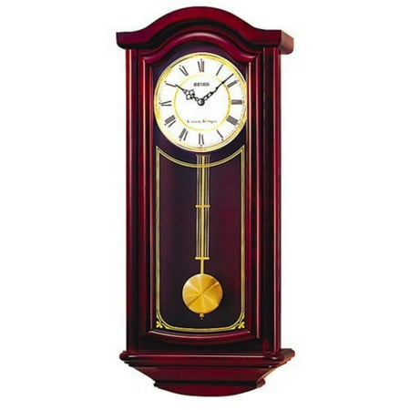 Seiko Mahogany Wall Clock with Pendulum and Chime, Brown, Rectangle, Analog, Quartz, QXH118BLH