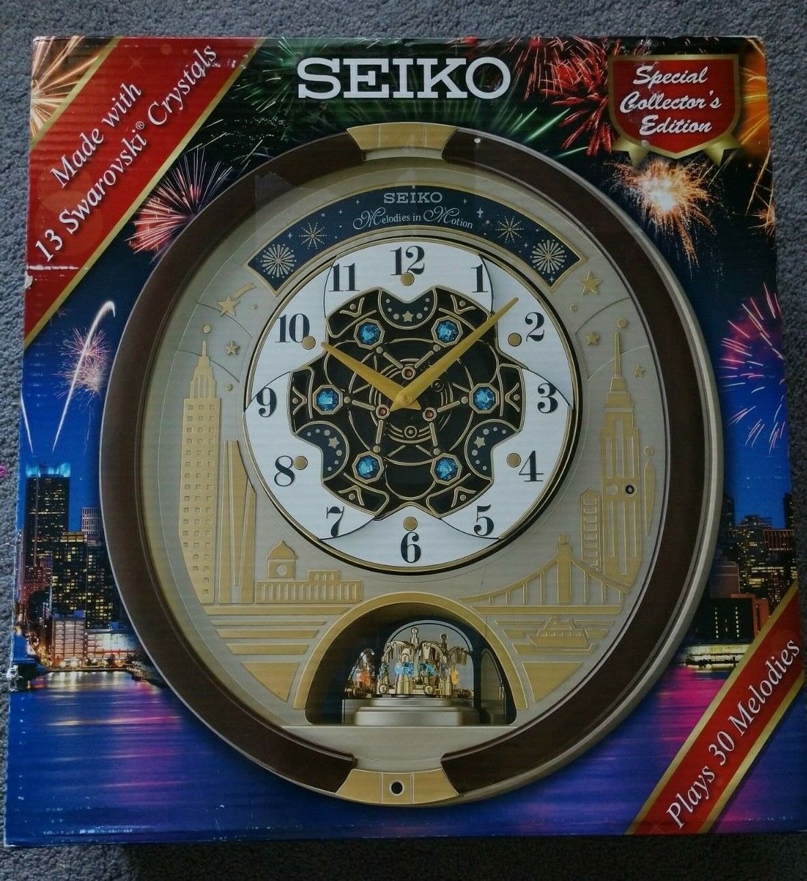 Seiko Melodies in Motion 2019 Collector's Clock 13 Blue & Red Swarovski Crystals