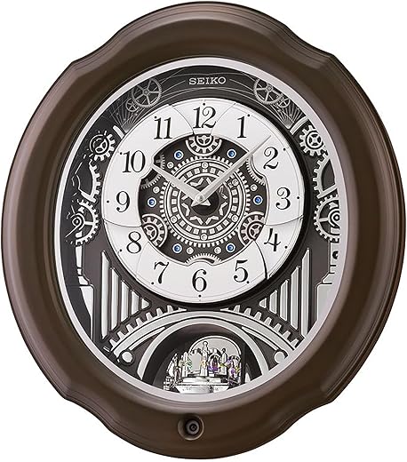 Seiko Opera Melodies in Motion - Analog Style - 19 x 17 Inch Mahogany Brown Wood Easy to Read Wall Mounted Clock Time Keeper