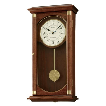 Seiko Rectangular Pendulum Brown Wooden Wall Clock, Traditional, Quartz, Analog, QXH039BLH