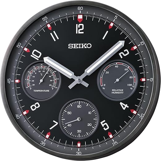 SEIKO Shelby Non Ticking Wall Clock, Black, 13 Inch