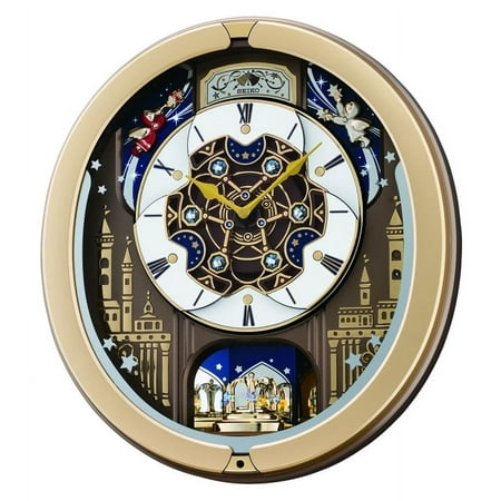 Seiko Skyline and Starry Night Melodies in Motion Musical Round Wall Clock QXM350GRH, Analog Quartz