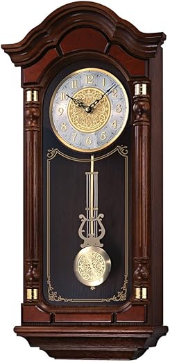 SEIKO Stately Dark Brown Solid Oak Case Wall Clock with Pendulum and Chime