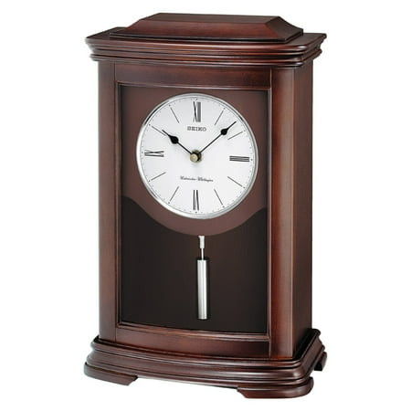 Seiko Suki Chime Clock w/Pendulum Brown Mantel Clock, QXQ013BLH