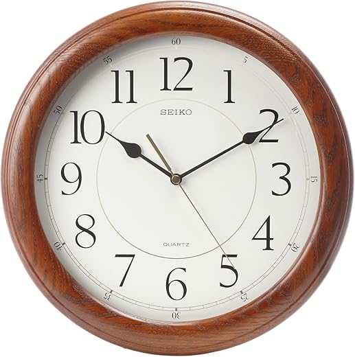 Seiko Wall Clock Quiet Sweep Second Hand Dark Brown Solid Oak Case