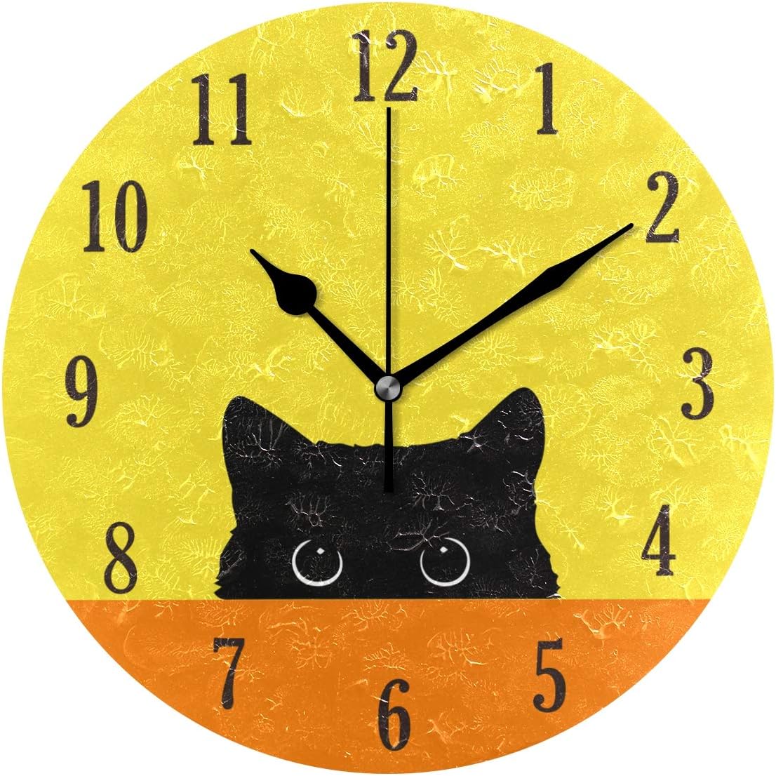 senya Cat Pattern Silent Round Wall Clock Decorative, Battery Operated Easy to Read for Indoor Living Room Bedroom