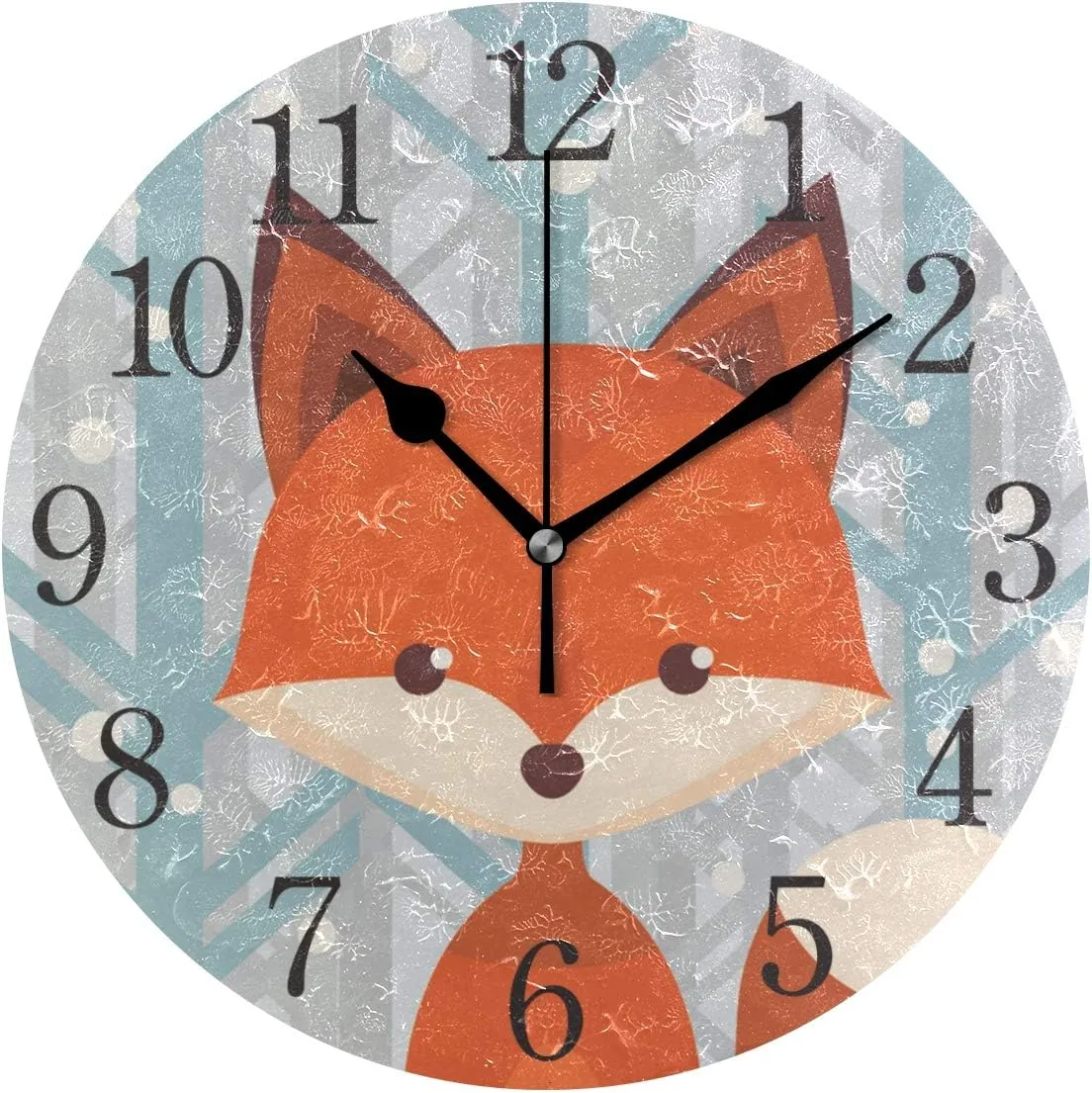 senya Wall Clock Brown Fox Silent Non Ticking Operated Round Easy to Read Home Office School Clock