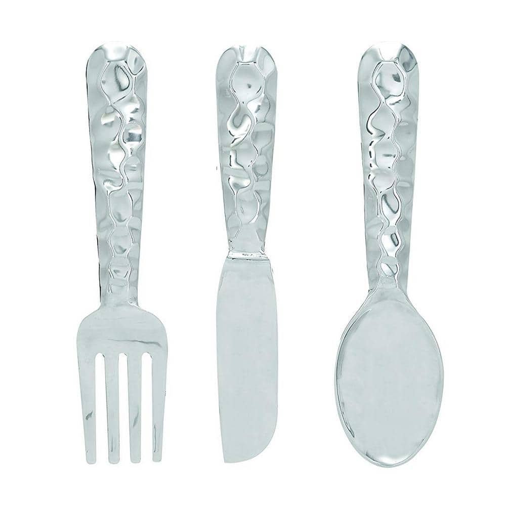 (Set of 3) Artistic Cutlery Metal Silver Spoon and Knife and Fork...