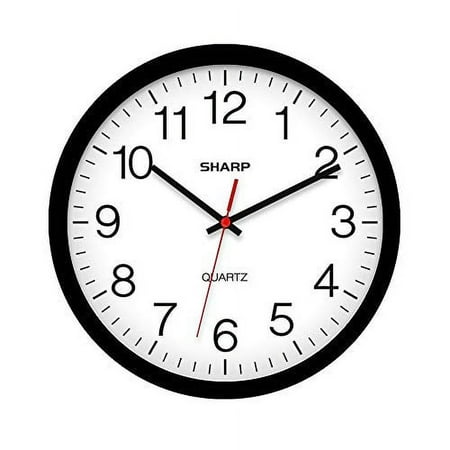 Sharp Analog QA Display Wall Clock Non-Ticking 12” Battery Operated Black Case Classic Style