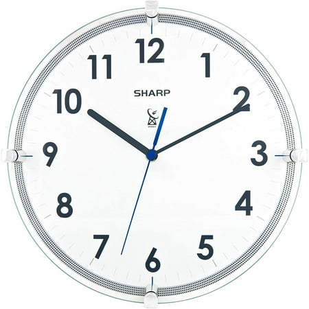 Sharp Atomic Analog Wall Clock – 10.5” Suspended Glass Face - Sets & Updates Automatically