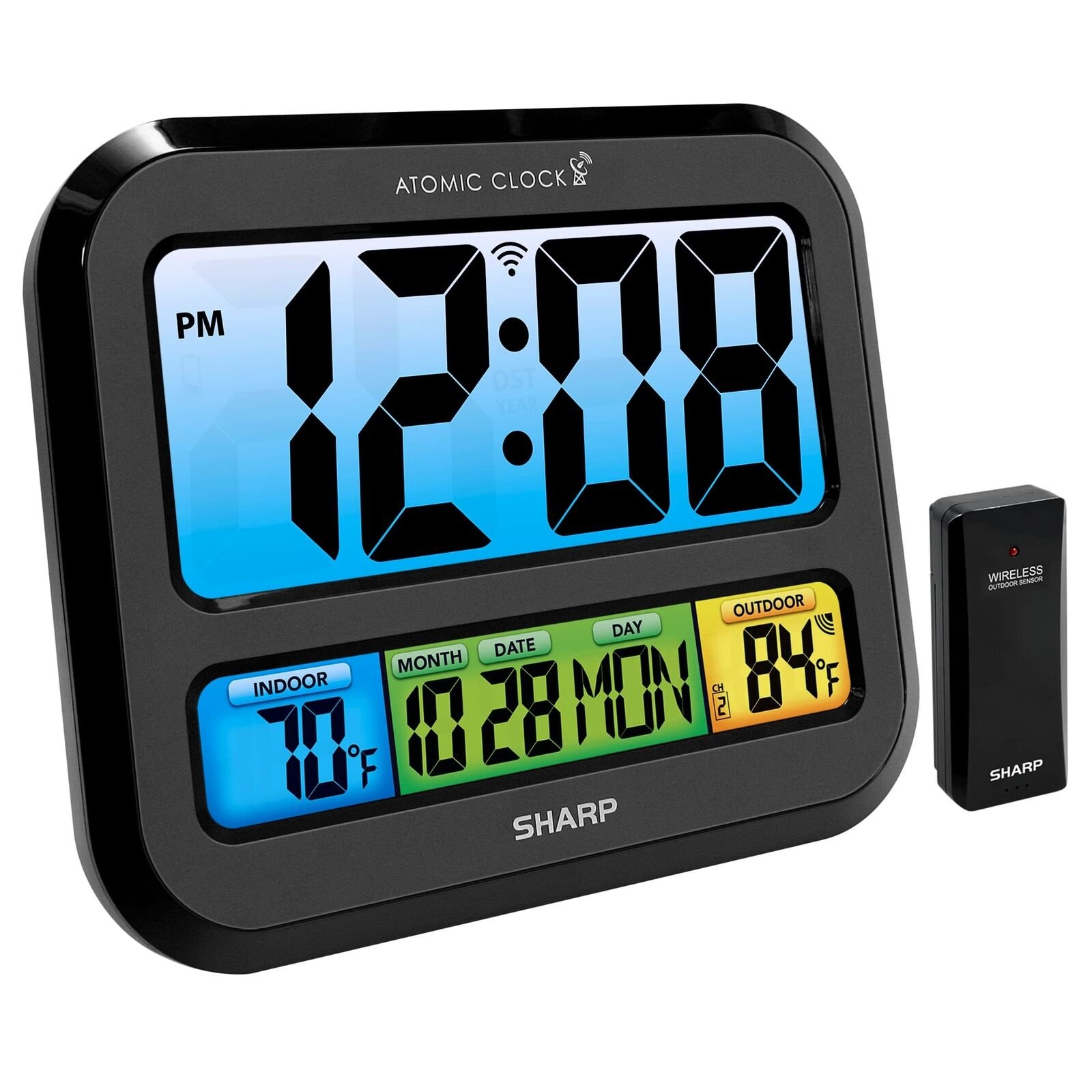 SHARP Atomic Clock with Bright Color Display Atomic Accuracy Jumbo 3 Easy to