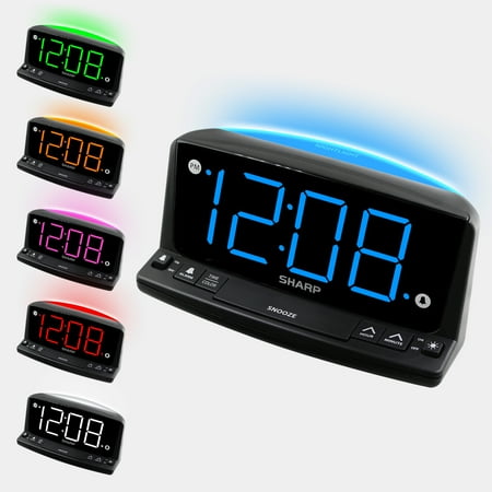 Sharp Digital Alarm Clock, Nightlight with 6 Selectable Colors- Easy to See Large Jumbo Numbers