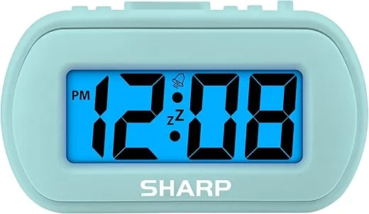 Sharp Digital Alarm Clock – Tactile Case with Soft Rubberized Finish - Battery Operated – Blue Backlight on Demand – Ascending Alarm – Easy to Use - Mint