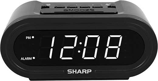 SHARP Digital Alarm with AccuSet - Automatic Smart Clock, Never Needs Setting (Midnight Black-White LED)