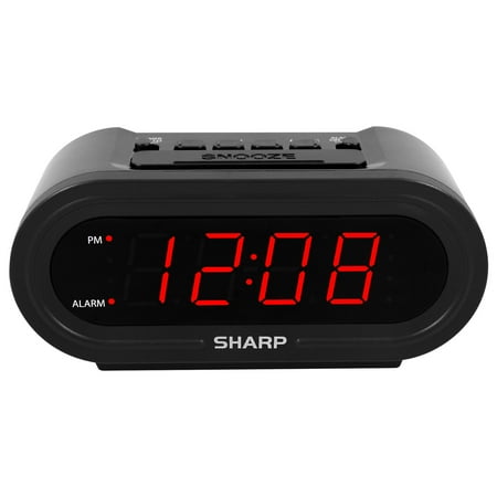 Sharp Digital Alarm with AccuSet - Automatic Smart Clock, Never Needs Setting - Great for Seniors, Kids, and Everyone who Doesn't Want to Set a Clock! Black Case with Red LEDs